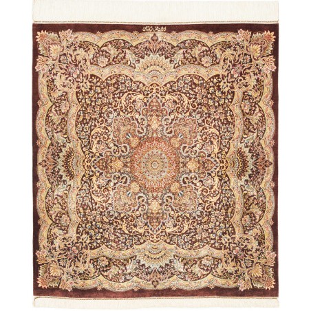 Tappeto Ghom seta Persia marrone beige 96x108