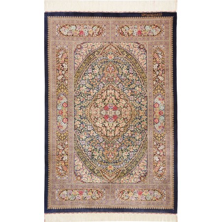 Tappeto Ghom seta Persia marrone verde 101x155