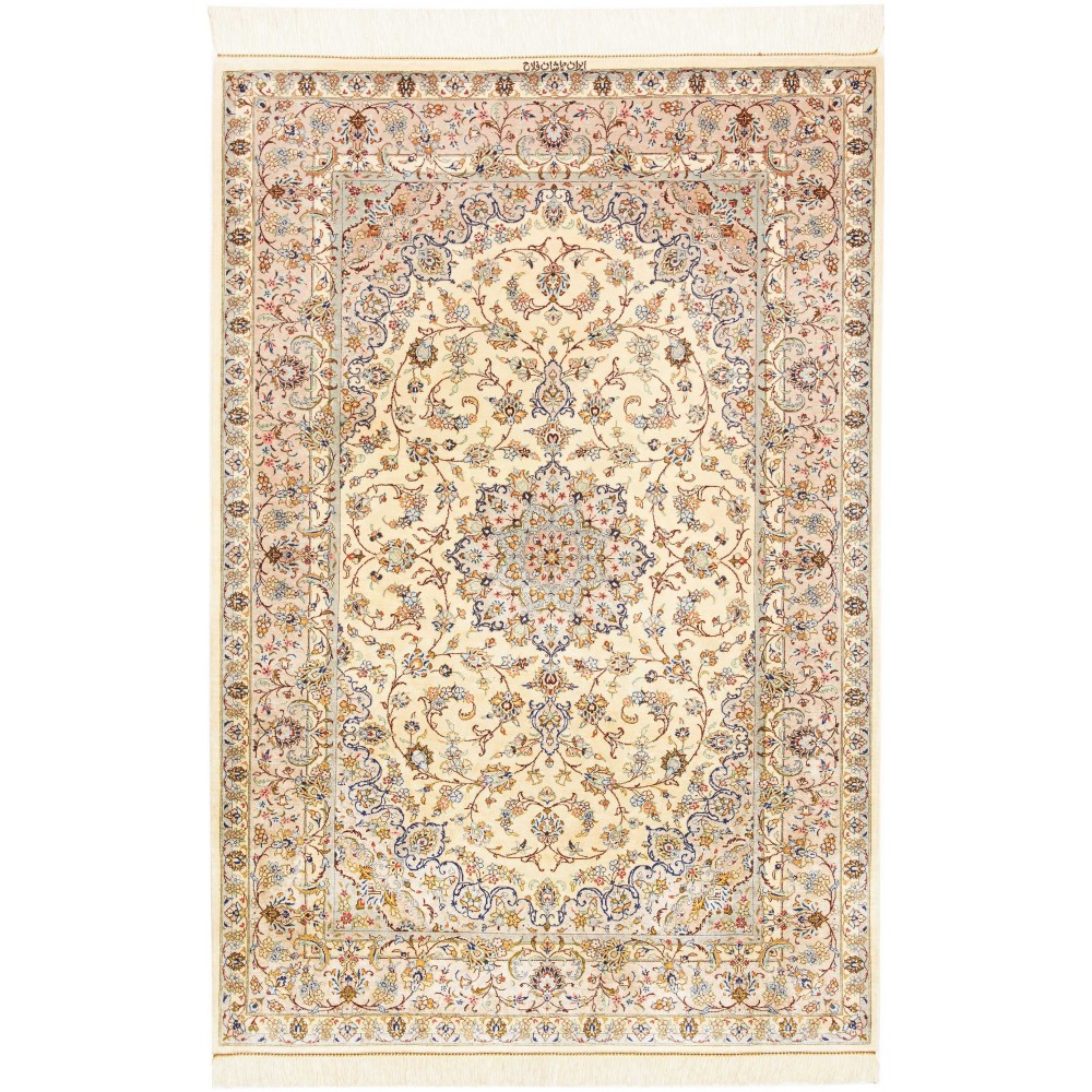 Tappeto Ghom seta Persia giallo marrone 100x150