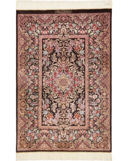 Tappeto Ghom seta Persia marrone azzurro 80x120