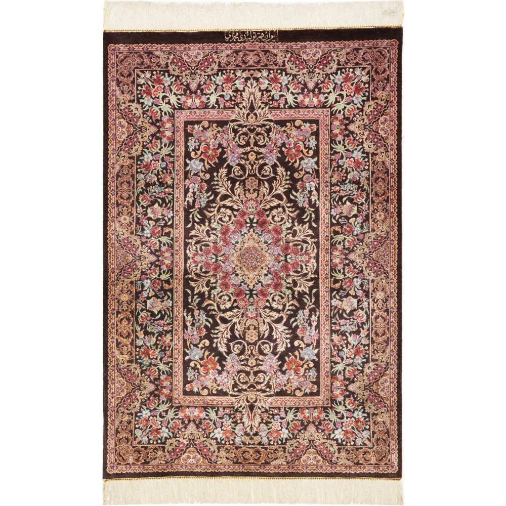 Tappeto Ghom seta Persia marrone azzurro 80x120