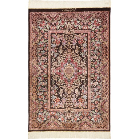 Tappeto Ghom seta Persia marrone azzurro 80x120