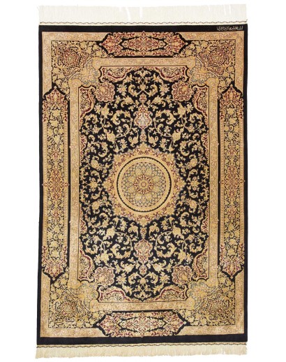 Tappeto Ghom seta Persia marrone blu 100x152
