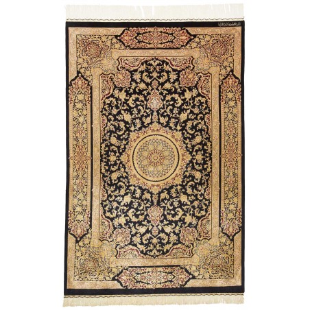Tappeto Ghom seta Persia marrone blu 100x152