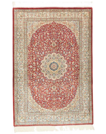 Tappeto Ghom seta Persia beige grigio 103x144