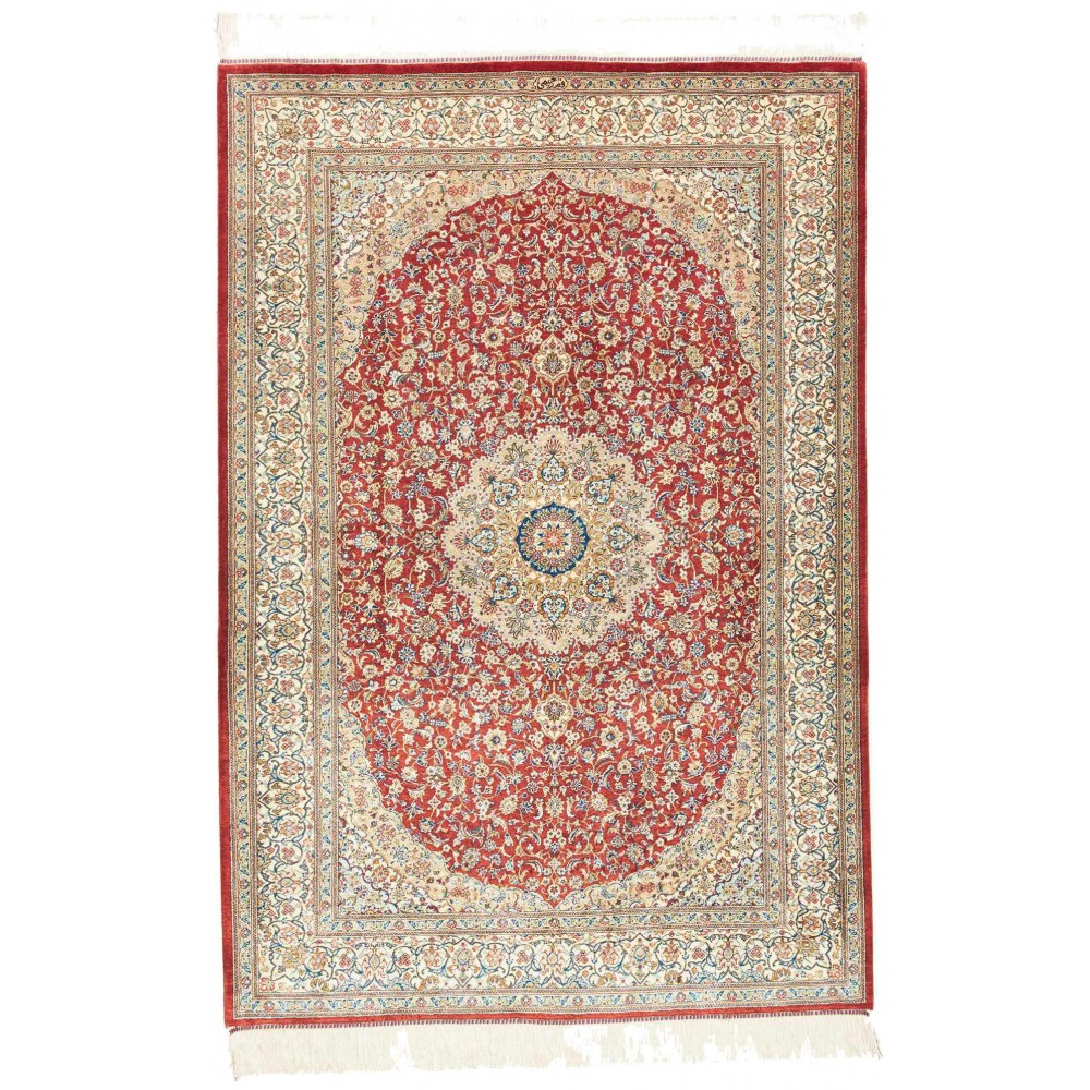 Tappeto Ghom seta Persia beige grigio 103x144