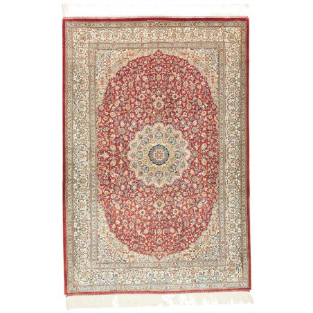 Tappeto Ghom seta Persia beige grigio 103x144
