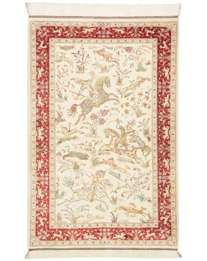 Tappeto Ghom seta Persia giallo marrone 74x114