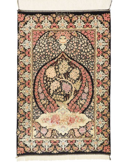 Tappeto Ghom seta Persia marrone blu 57x88