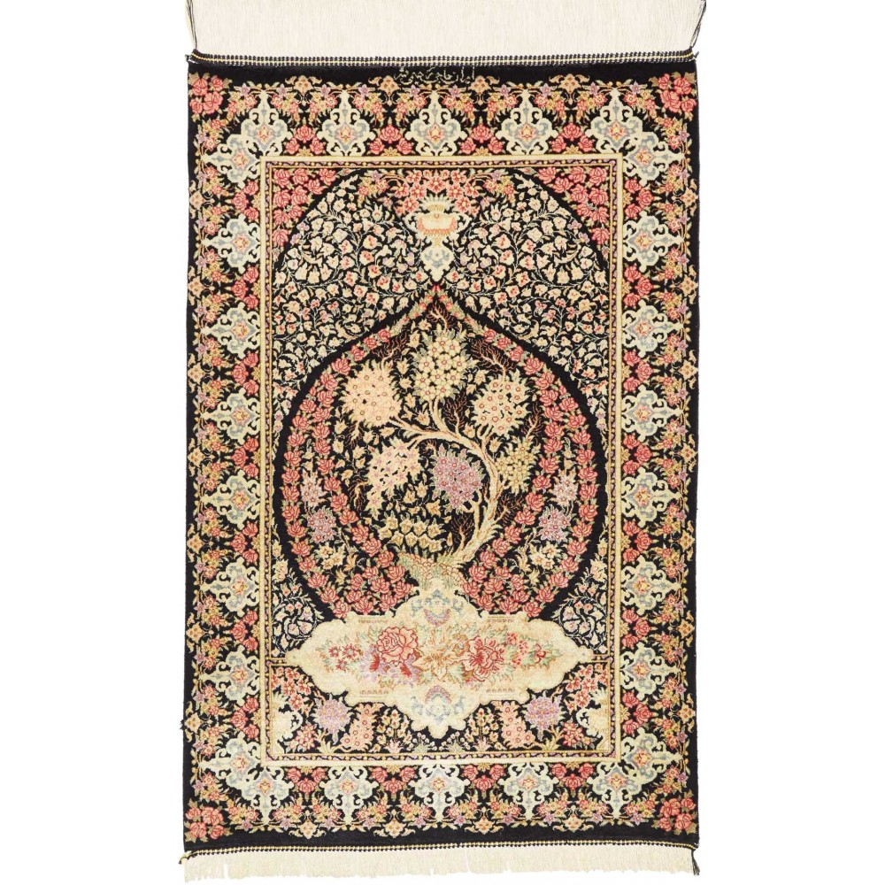 Tappeto Ghom seta Persia marrone blu 57x88