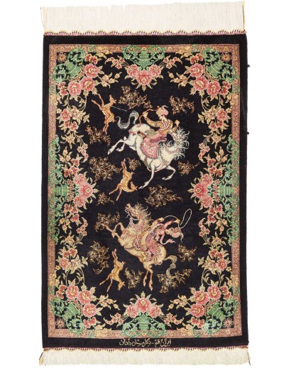 Tappeto Ghom seta Persia giallo marrone 57x87