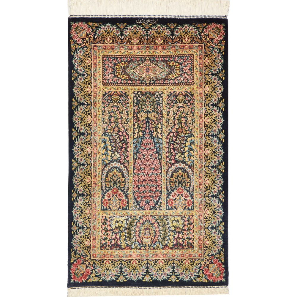 Tappeto Ghom seta Persia marrone grigio 57x97