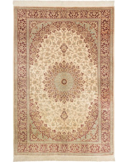 Tappeto Ghom seta Persia marrone giallo 132x200