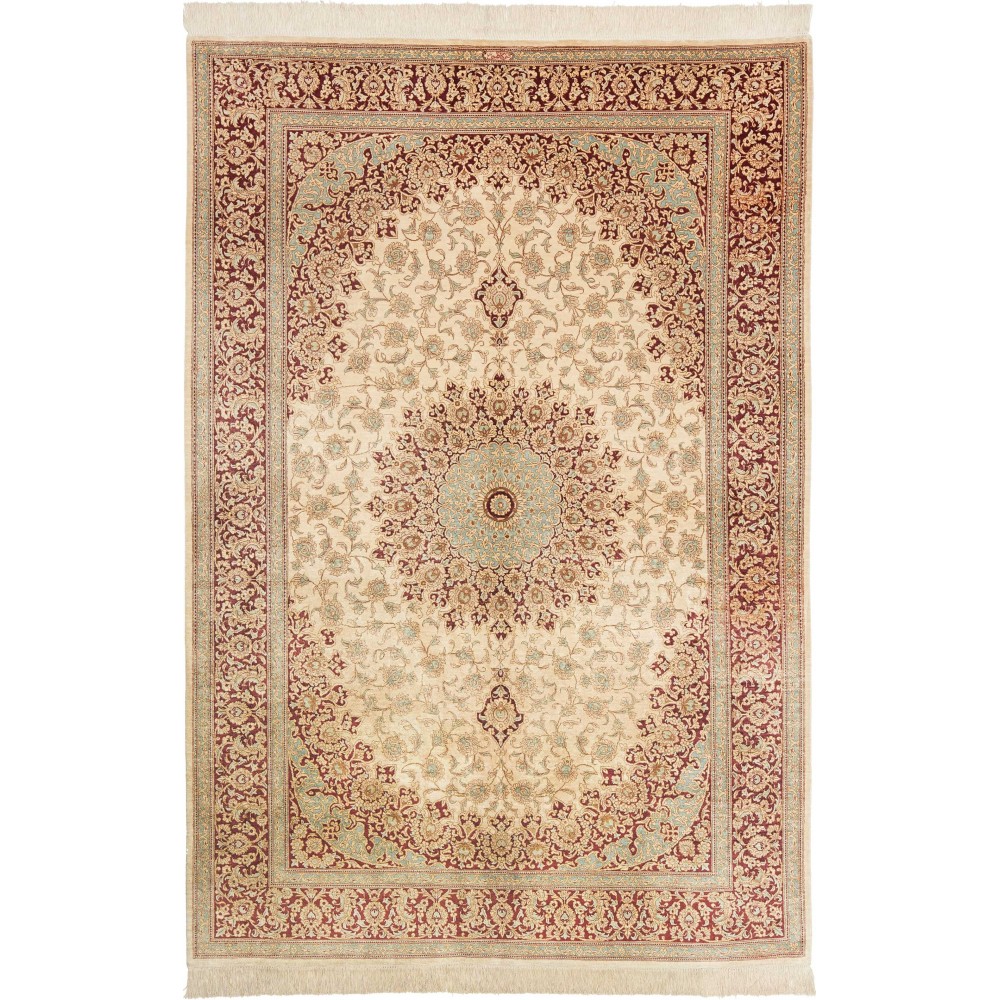 Tappeto Ghom seta Persia marrone giallo 132x200