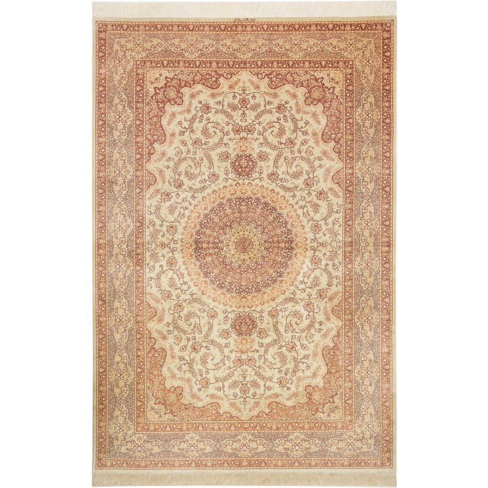 Tappeto Ghom seta Persia marrone giallo 160x243
