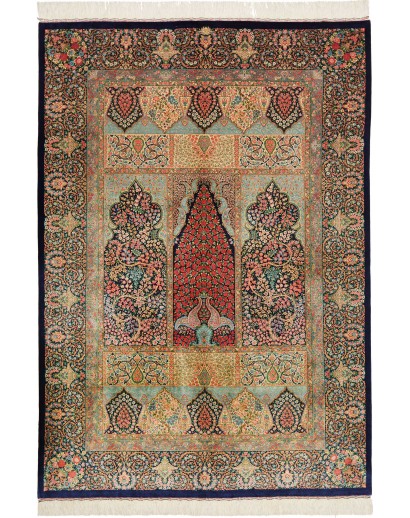 Tappeto Ghom seta Persia bianco blu 139x200