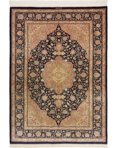 Tappeto Ghom seta Persia marrone bianco 136x192