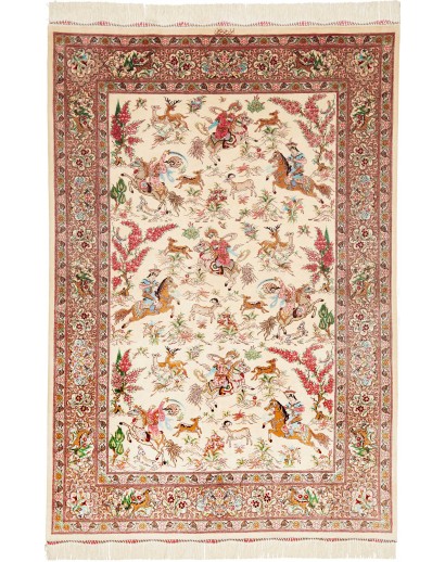 Tappeto Ghom seta Persia giallo marrone 133x198