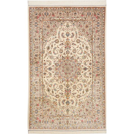 Tappeto Ghom seta Persia giallo grigio 129x208