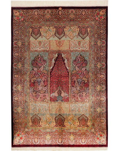 Tappeto Ghom seta Persia marrone arancione 139x200