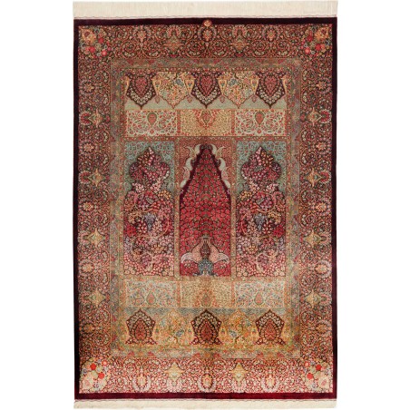 Tappeto Ghom seta Persia marrone arancione 139x200