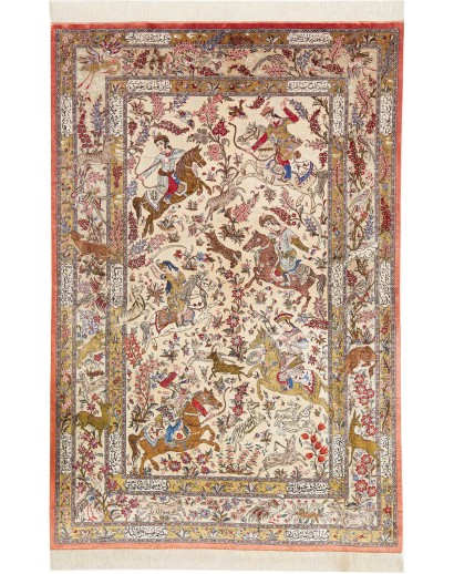 Tappeto Ghom seta Persia giallo grigio 132x200