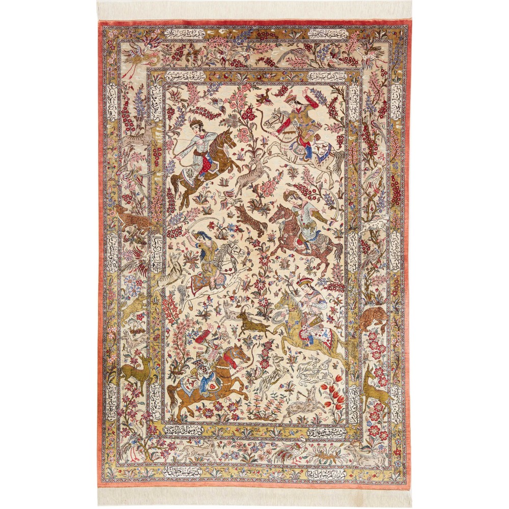 Tappeto Ghom seta Persia giallo grigio 132x200