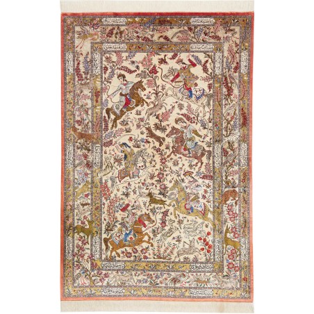 Tappeto Ghom seta Persia giallo grigio 132x200