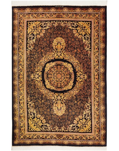 Tappeto Ghom seta Persia marrone bianco 135x200