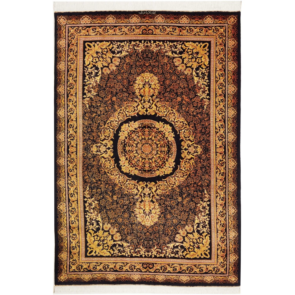 Tappeto Ghom seta Persia marrone bianco 135x200