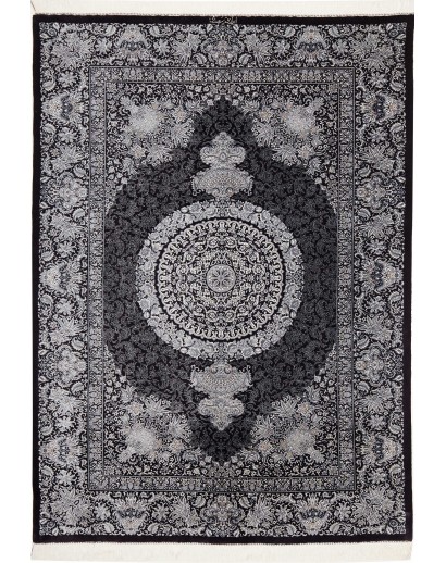 Tappeto Ghom seta Persia grigio bianco 138x195