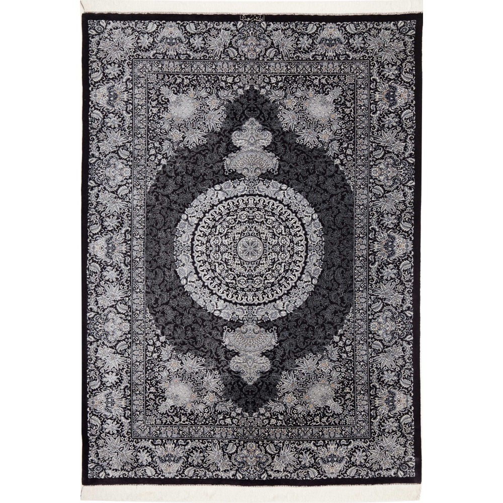 Tappeto Ghom seta Persia grigio bianco 138x195