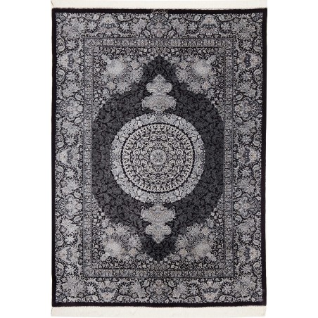 Tappeto Ghom seta Persia grigio bianco 138x195