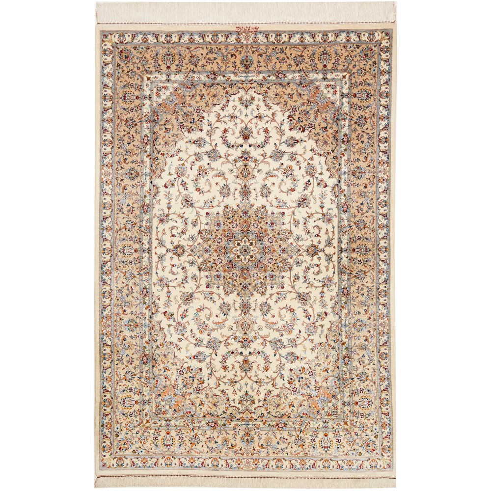 Tappeto Ghom seta Persia bianco marrone 130x197
