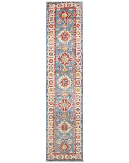 Tappeto Kazak Afghanistan azzurro grigio 89x393
