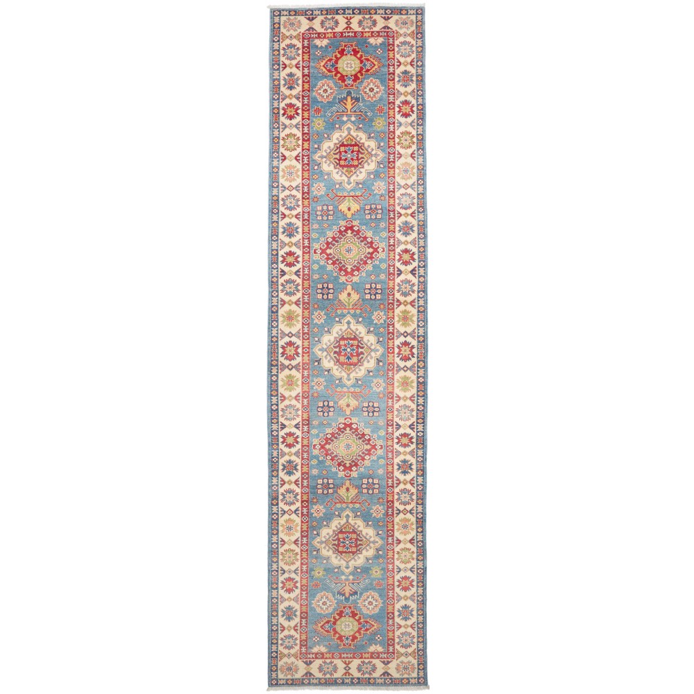 Tappeto Kazak Afghanistan azzurro grigio 89x393