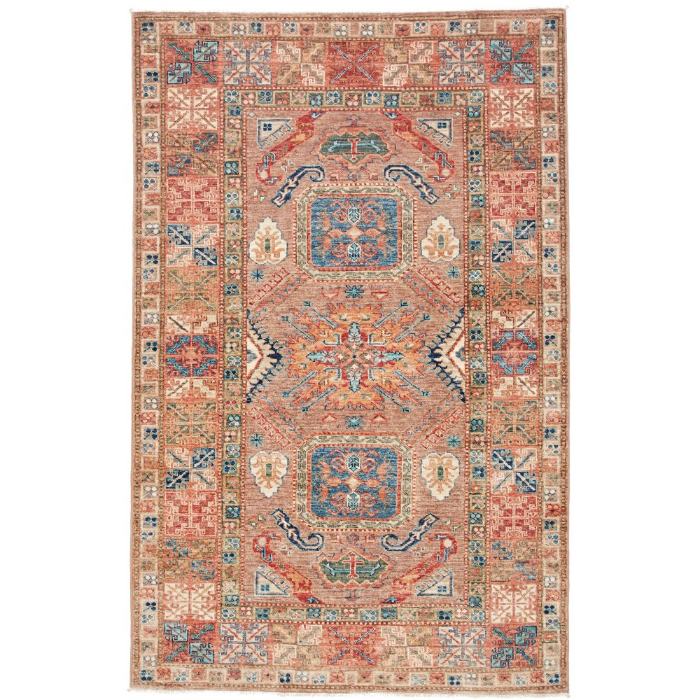 Tappeto Kazak Fine Pakistan marrone bianco 122x190