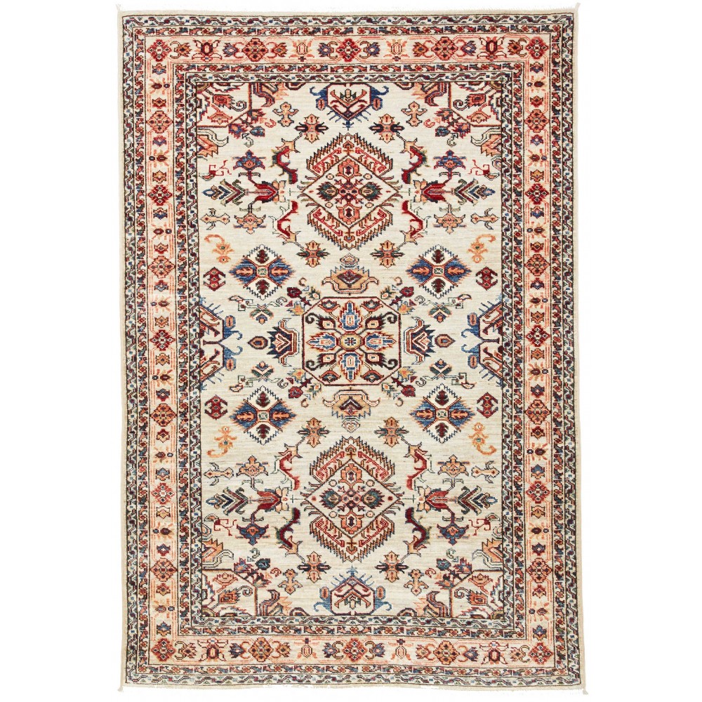 Tappeto Kazak Fine Pakistan bianco grigio 124x183