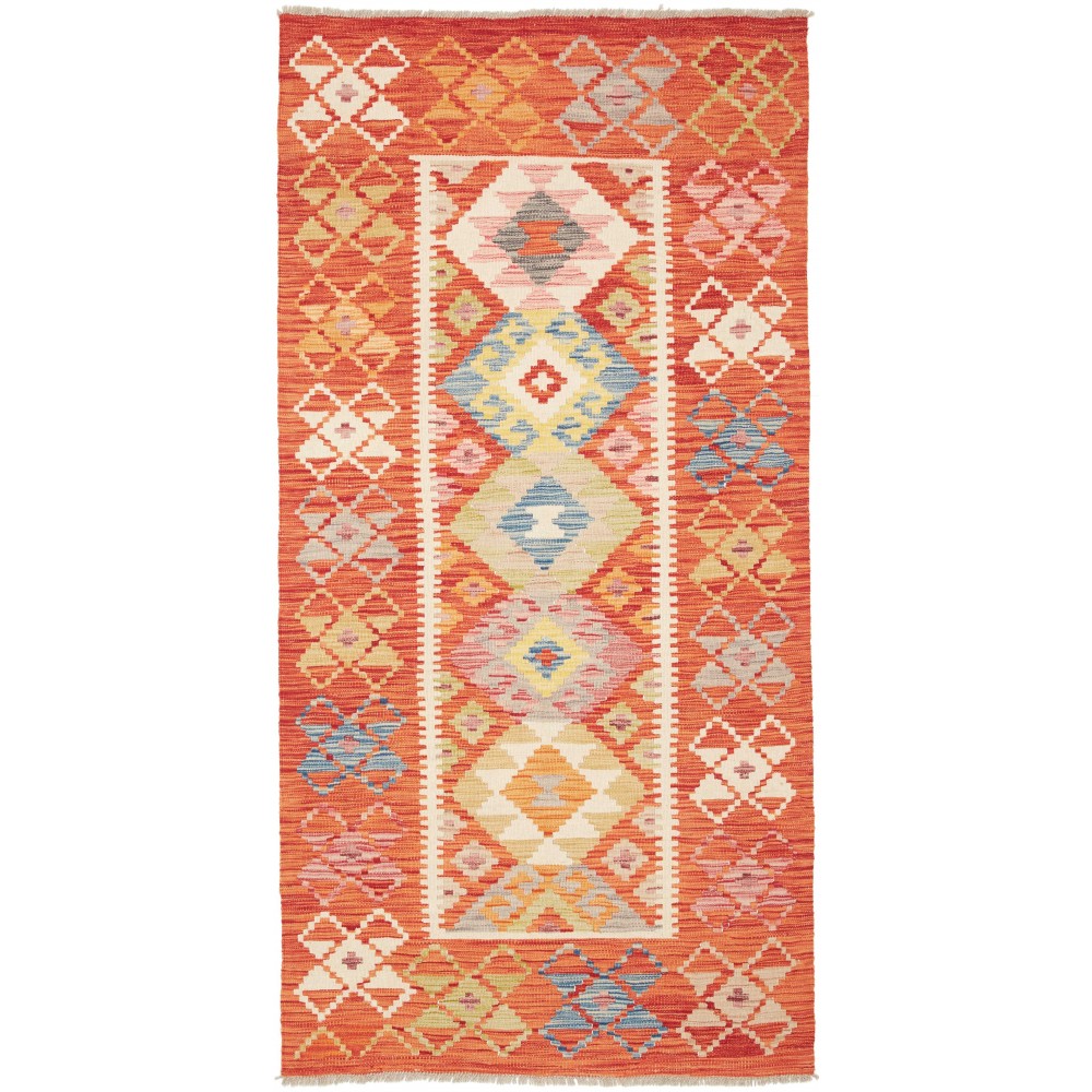 Tappeto Kilim Afghanistan arancione marrone 102x209