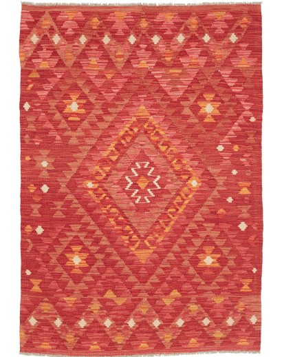 Tappeto Kilim Afghanistan rosso giallo 102x146