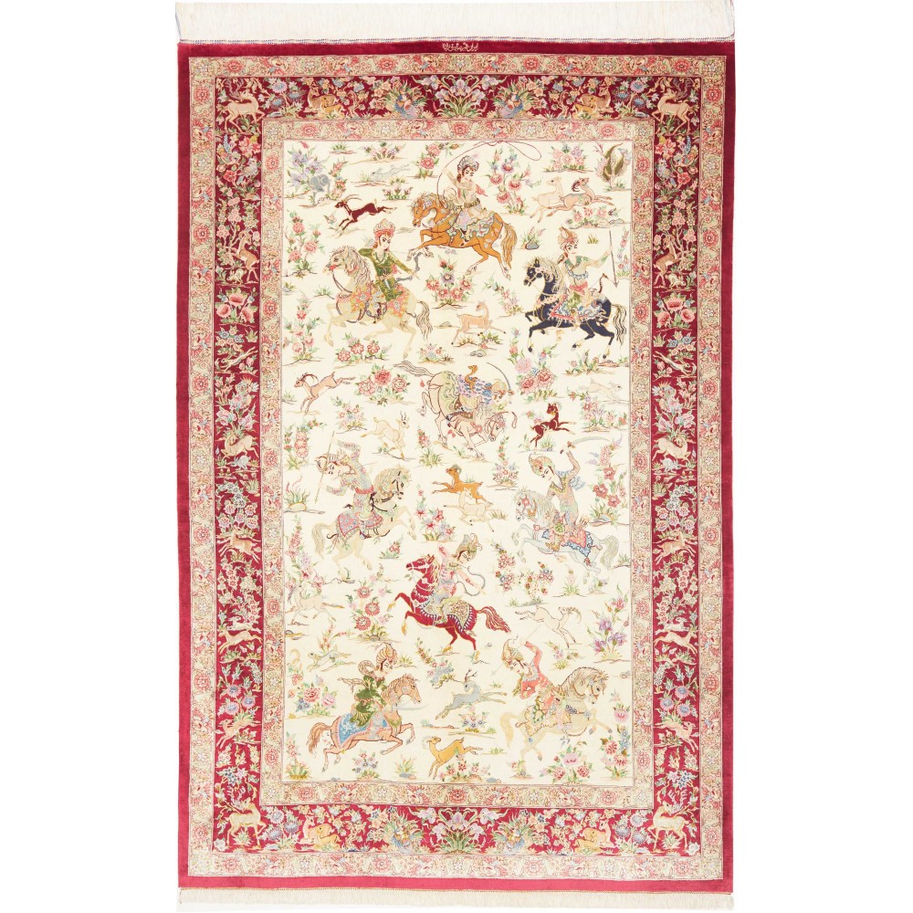 Tappeto Ghom seta Persia beige marrone 133x208