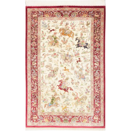 Tappeto Ghom seta Persia beige marrone 133x208