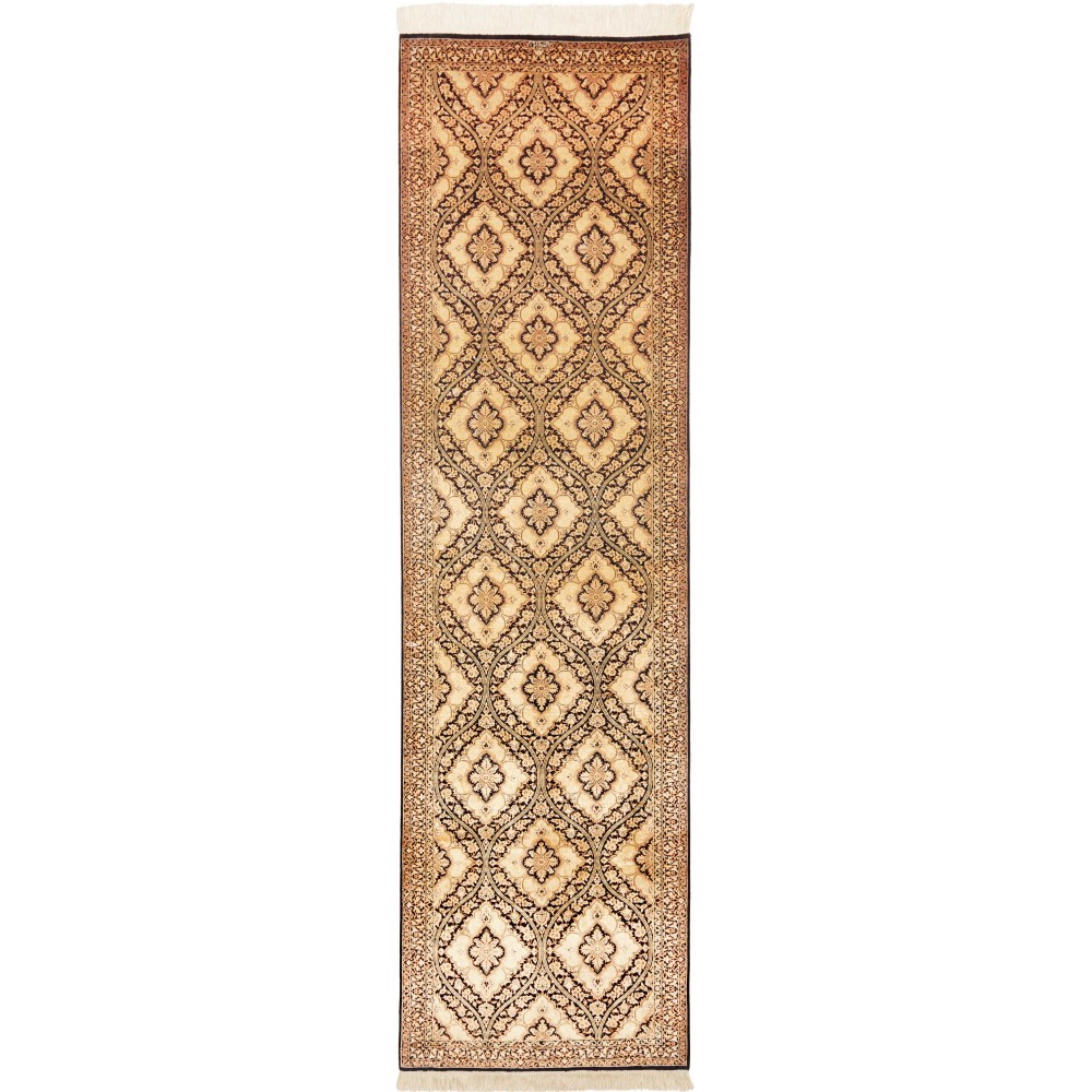 Tappeto Ghom seta Persia marrone blu 75x288