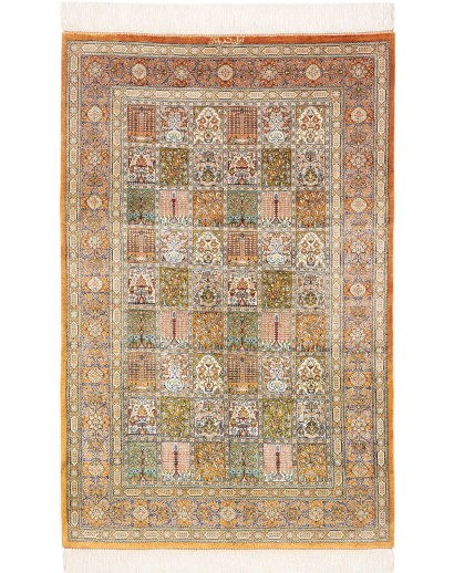 Tappeto Ghom seta Persia giallo marrone 97x152