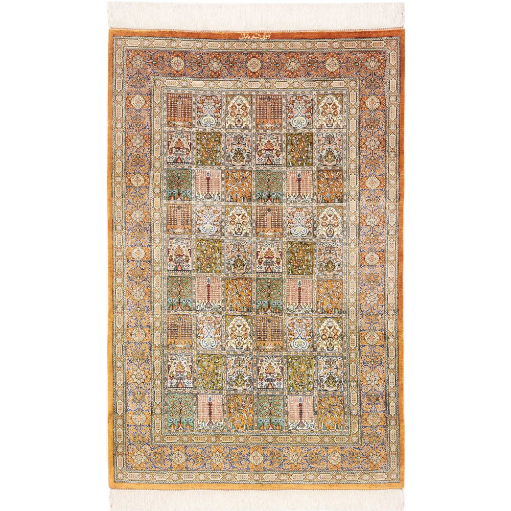 Tappeto Ghom seta Persia giallo marrone 97x152