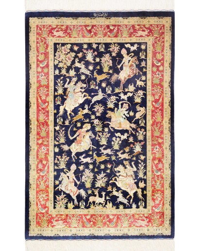 Tappeto Ghom seta Persia grigio rosso 97x147
