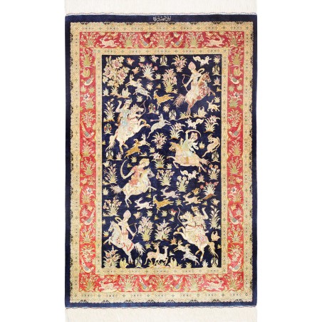 Tappeto Ghom seta Persia grigio rosso 97x147