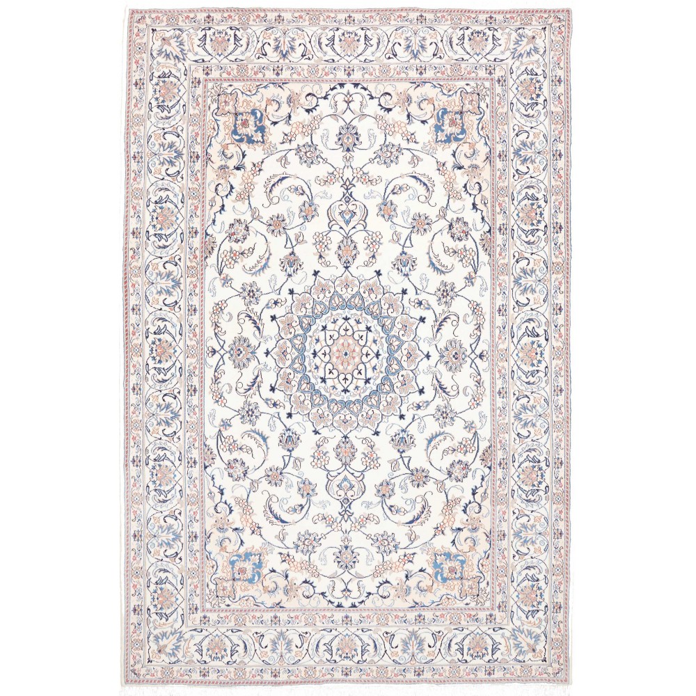 Tappeto Nain Kashmar Persia bianco azzurro 198x300