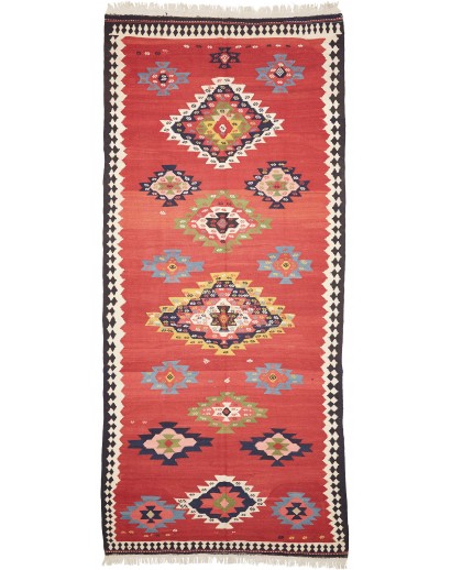 Tappeto Kilim Vintage Persia rosso grigio 200x445