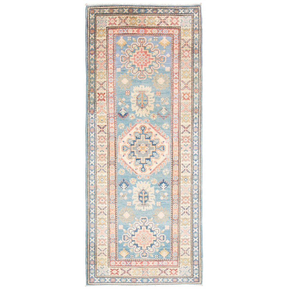Tappeto Kazak Afghanistan bianco azzurro 82x200